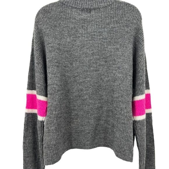 John & Jenn Varsity Stripe Gray Pink Mock Neck Pullover Sweater Top Large NEW - Picture 6 of 11
